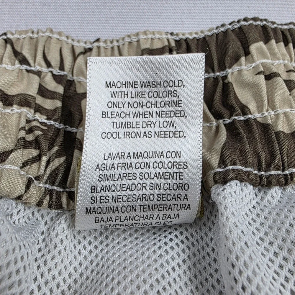 Islander Mens Large Brown Tan Hibiscus Floral Swim Trunks Board Shorts Cargo
